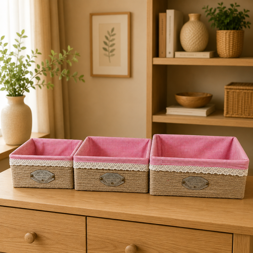 Lined Storage Baskets - Set of 3