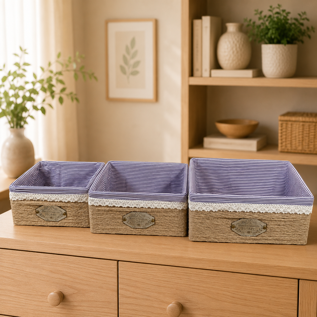 Lined Storage Baskets - Set of 3