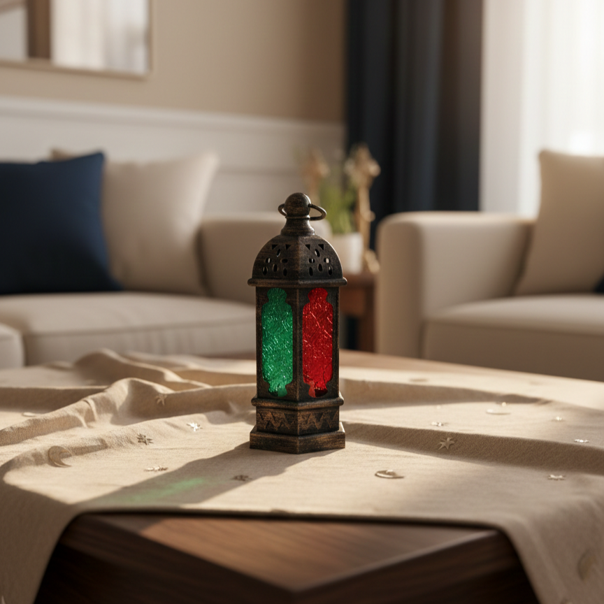 Copper Traditional Lantern with Colored Glass