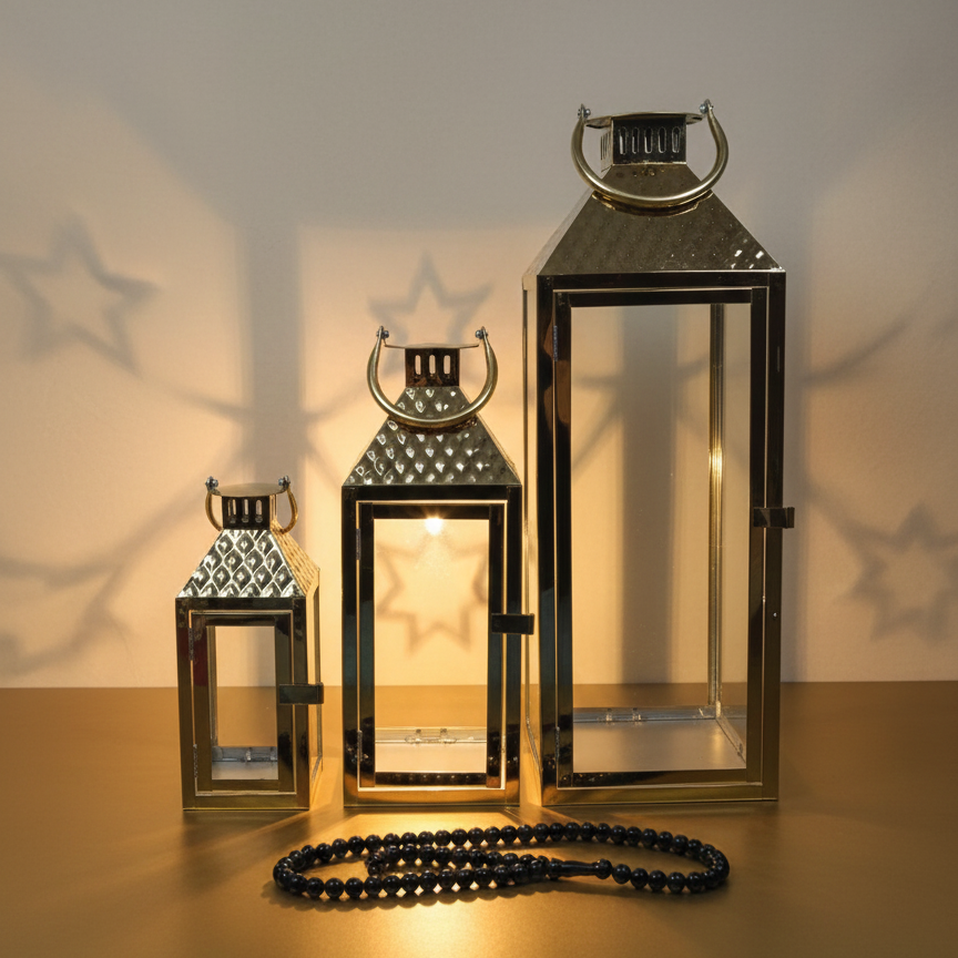 Set of 3 Golden Metal Lanterns