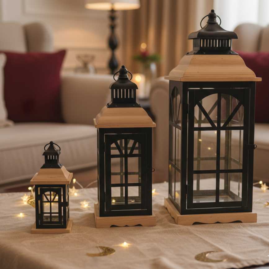 White Plastic Lantern with Black Frame (3PCS)