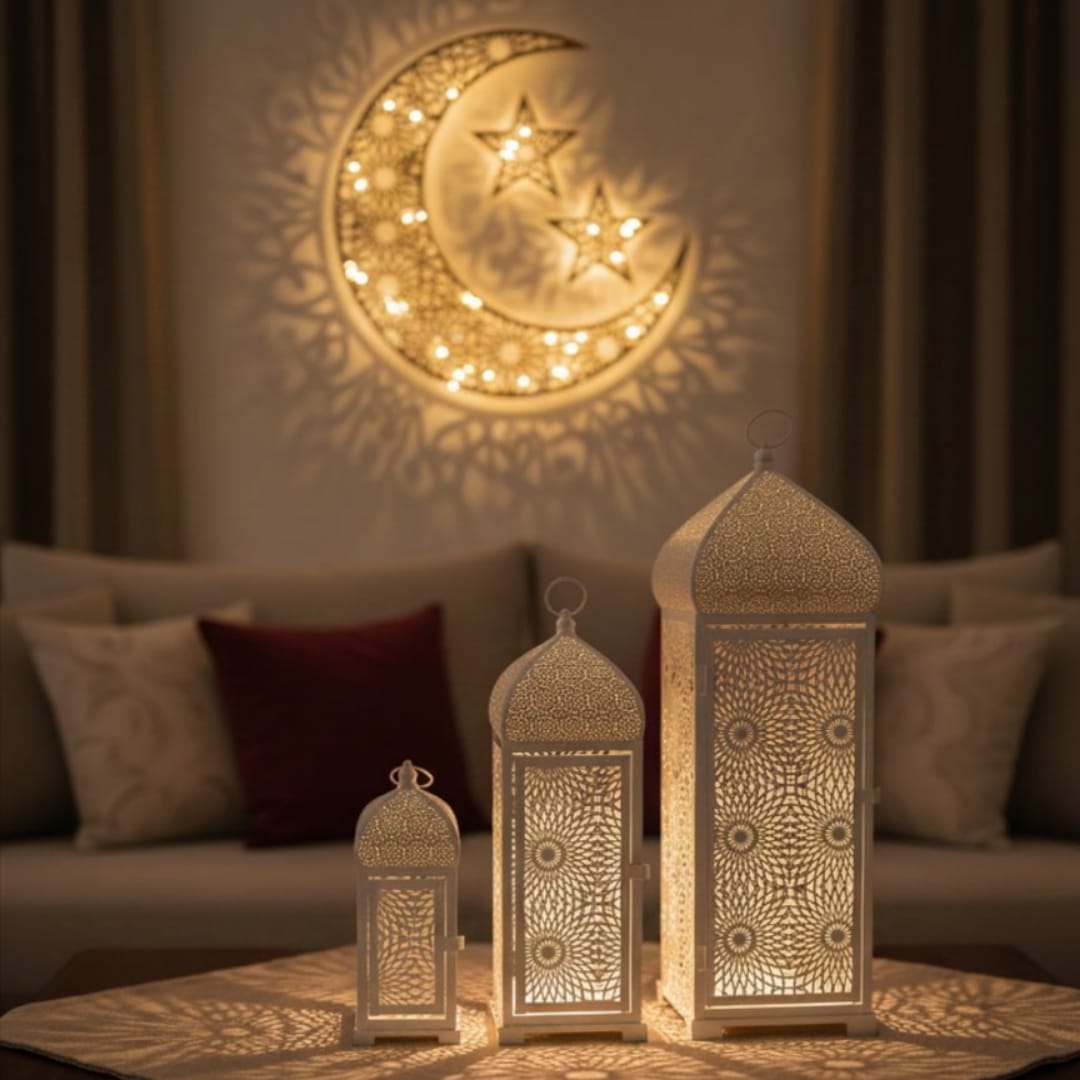 White Metal Traditional Lanterns – Set of 3