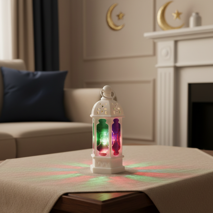 White Acrylic Lantern with Colored Glass