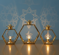 Golden Hexagon Lantern Set – 3 Pieces