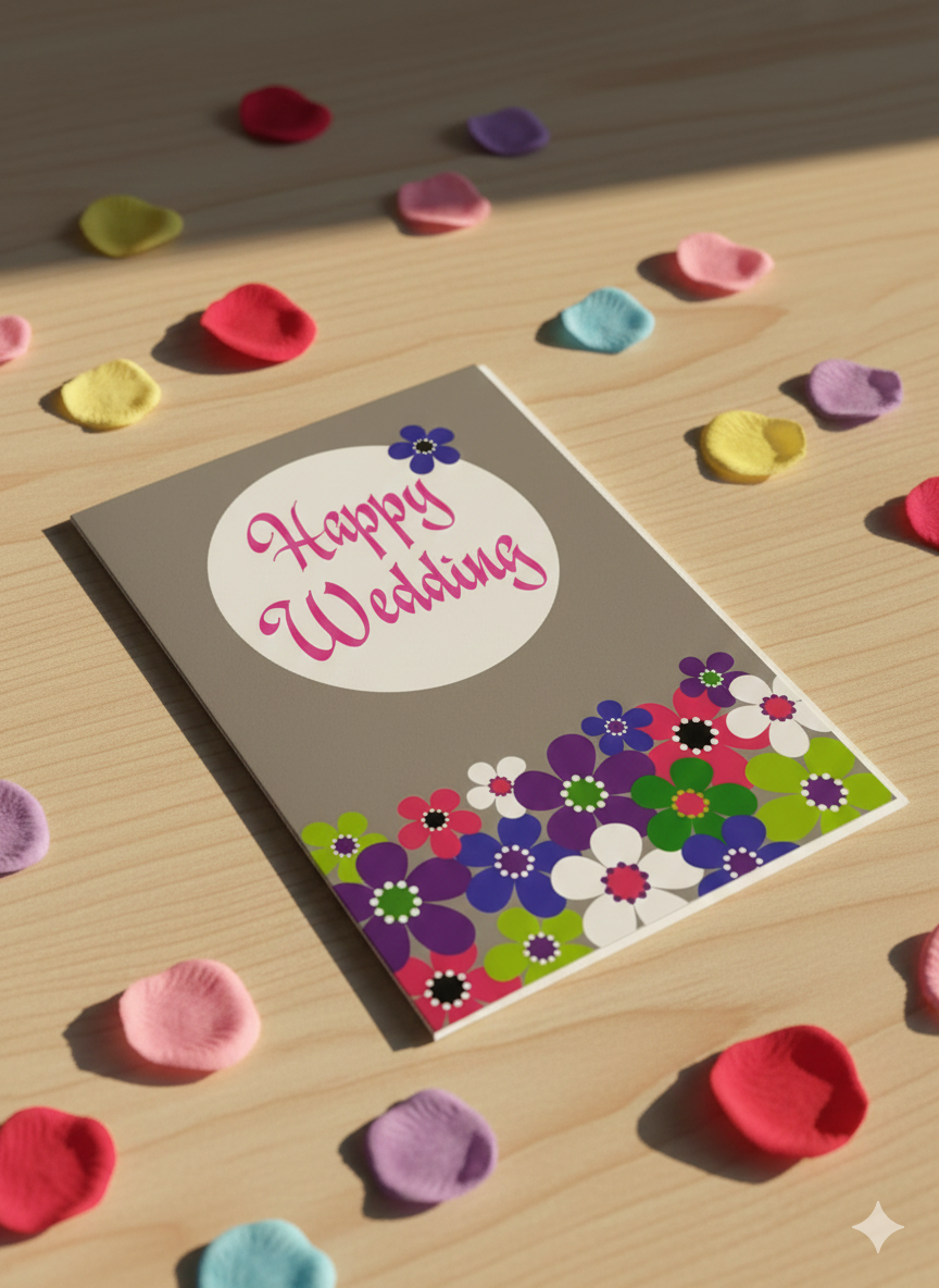 Floral Happy Wedding Card
