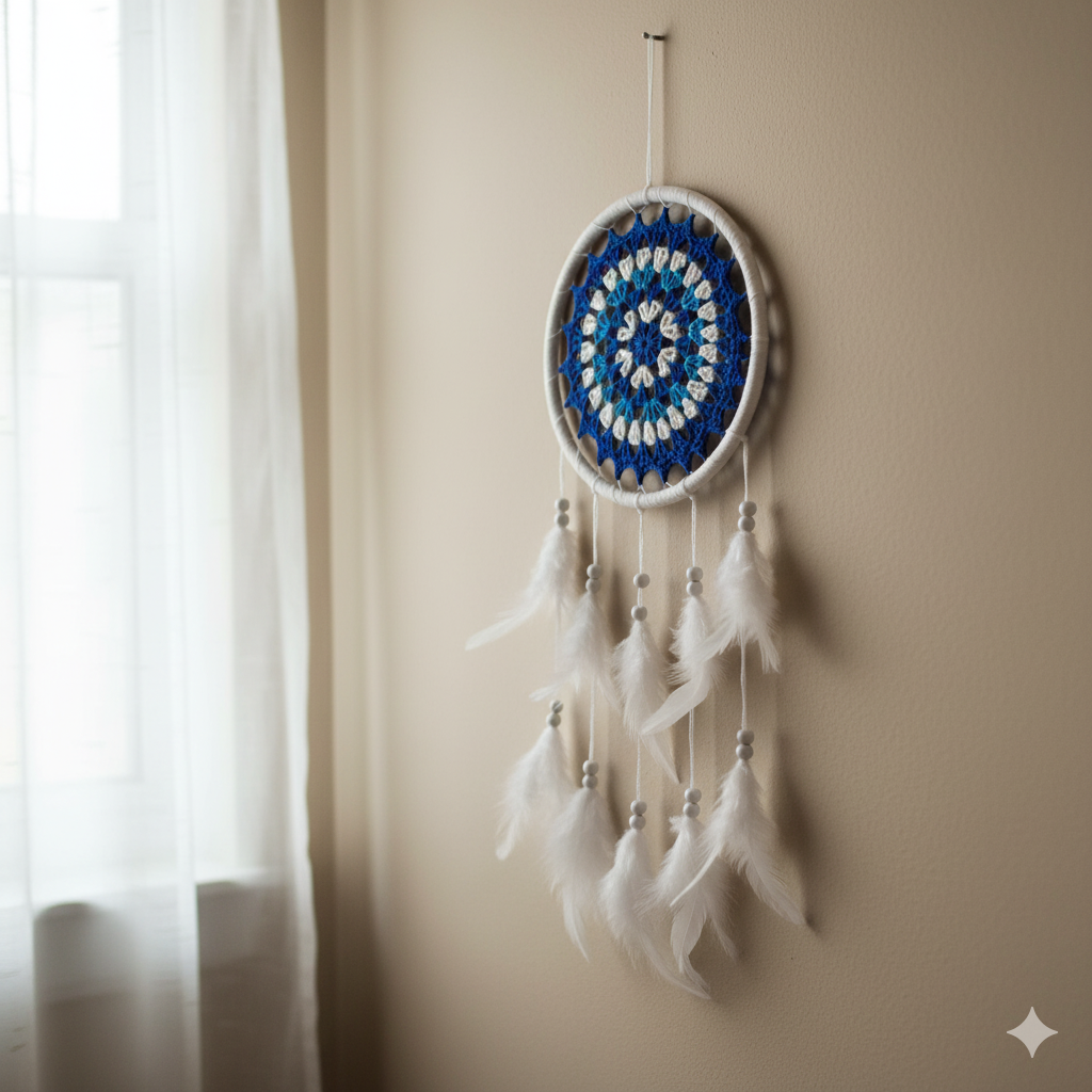 Blue&White  Feathered Dream catcher  Wall Hanging Decor
