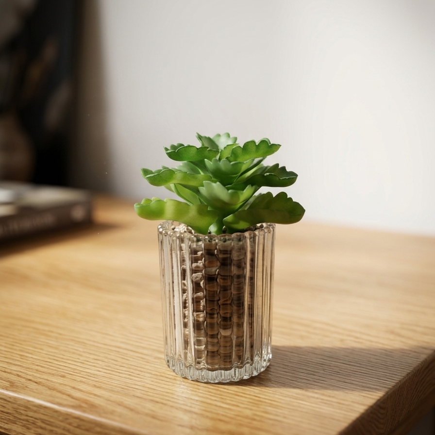 Plant Pot in Ribbed Glass