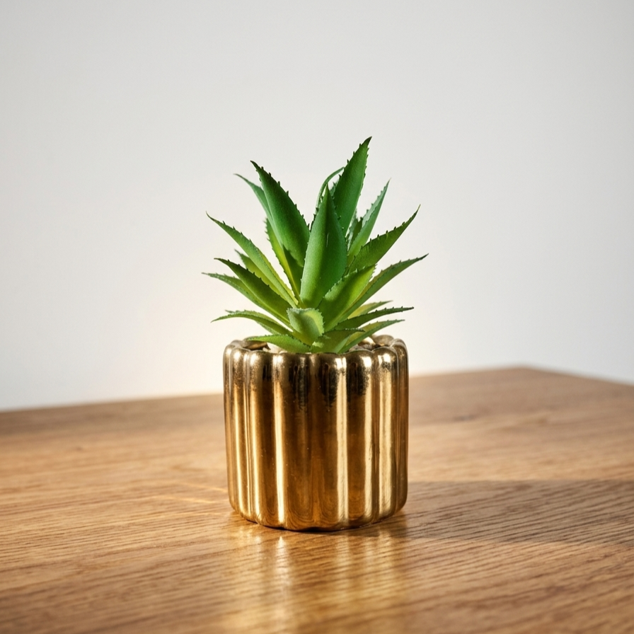 Plant Pot in Gold Ribbed