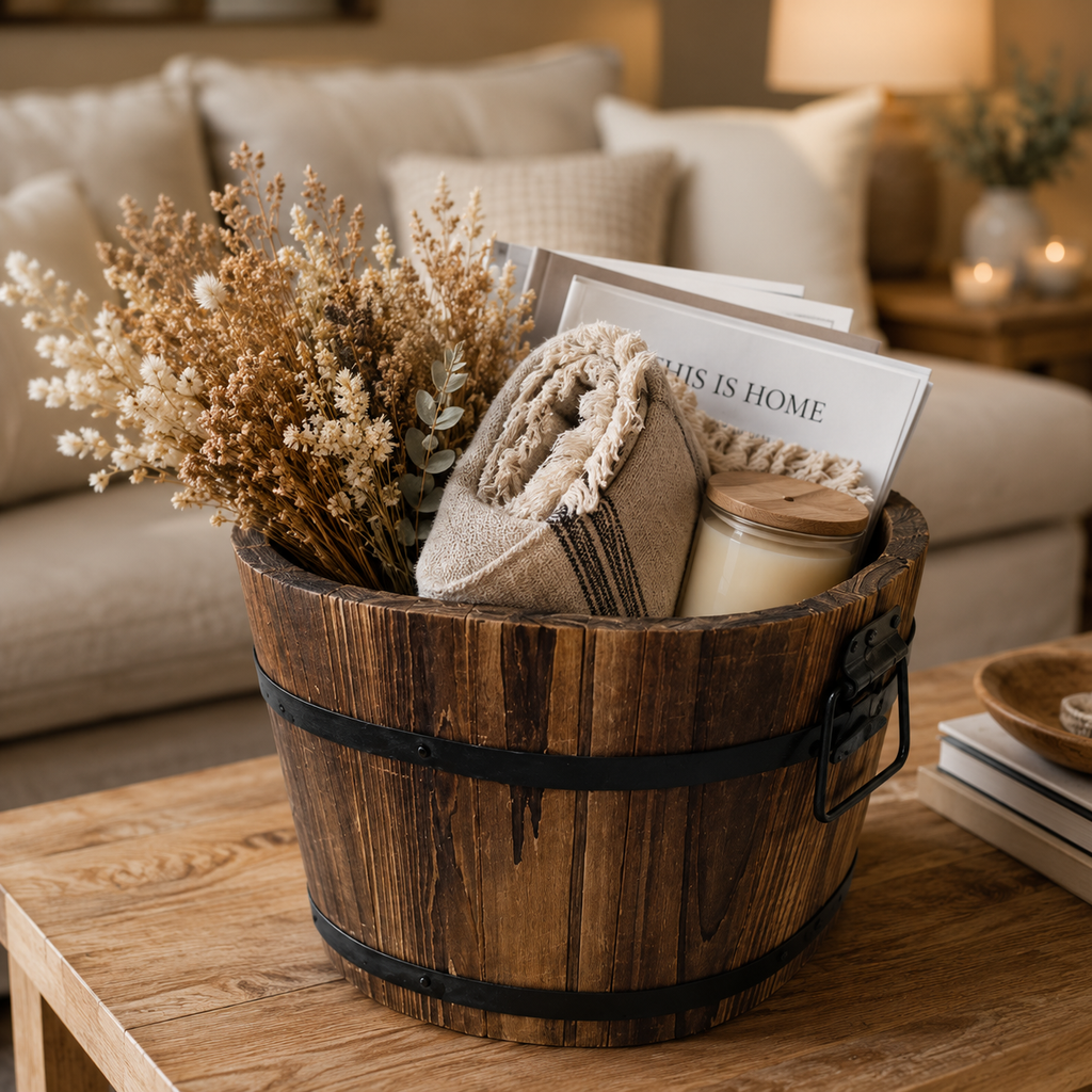 Rustic Wooden Bucket - Set of 3