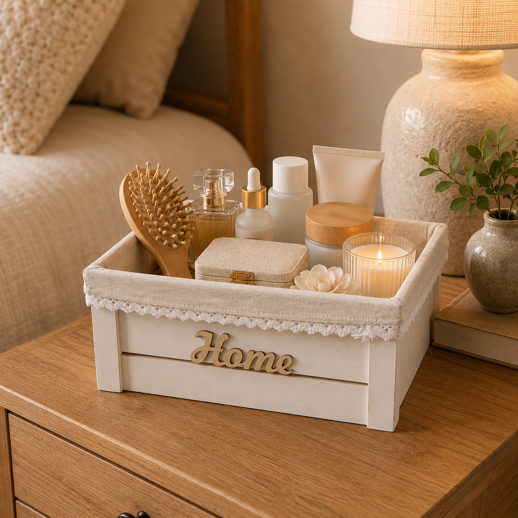 White Wooden "Home" Slatted Crates - Set of 3