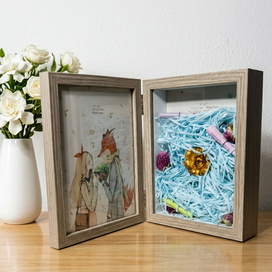 Foldable Double Photo Frame with Keepsake Box