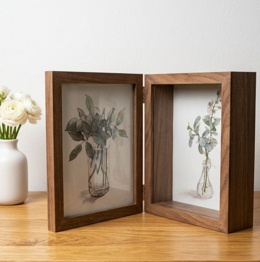 Foldable Double Photo Frame with Keepsake Box