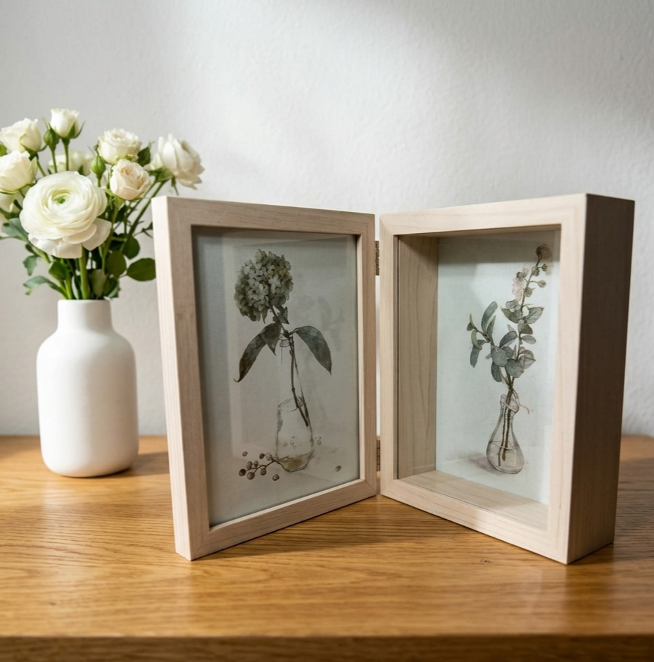 Foldable Double Photo Frame with Keepsake Box
