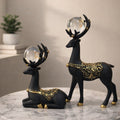 Set Of Two Ornate Standing and Reclining Deer Figurine Set .