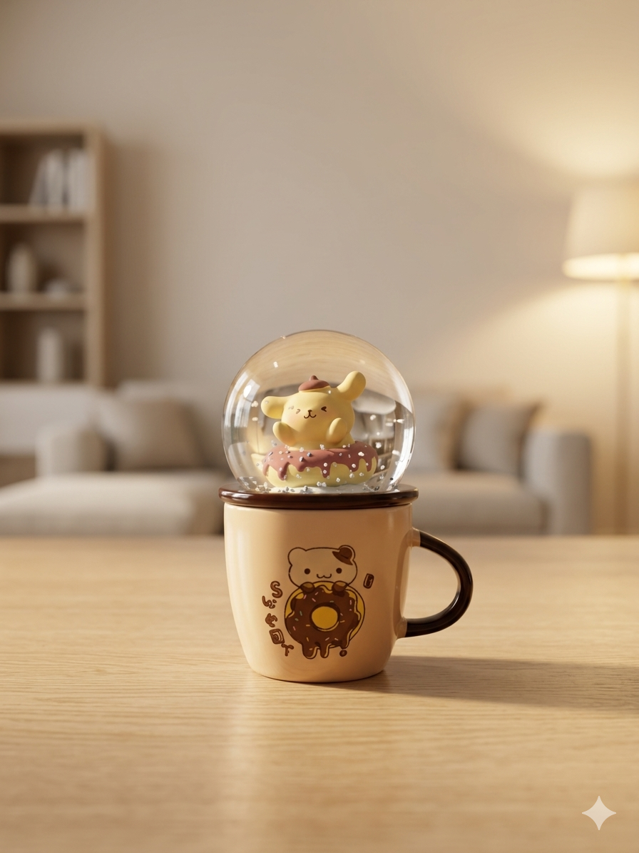 Pompompurin Donut Water Globe Ceramic Mug