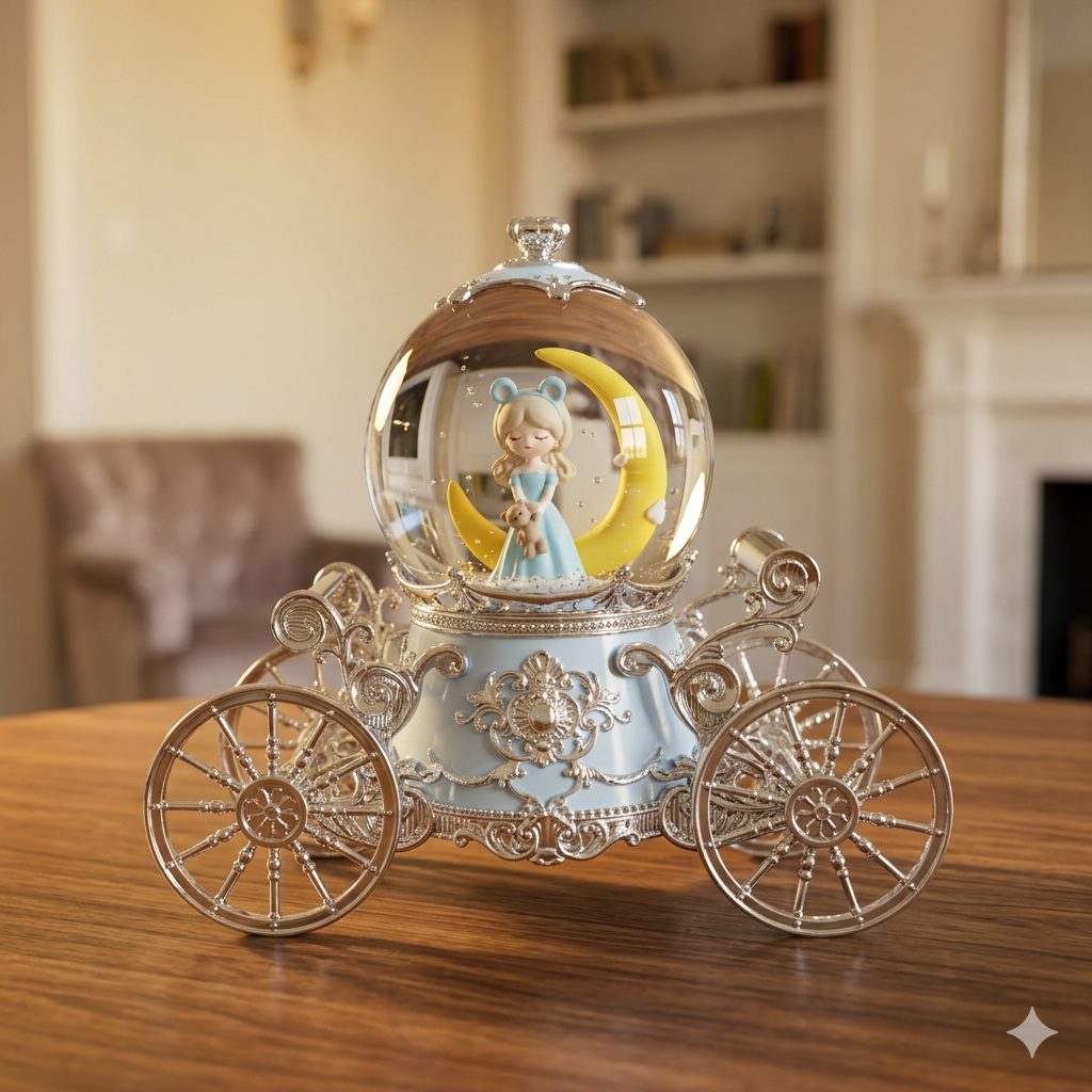 Carriage Water Globe with Girl and Crescent Moon