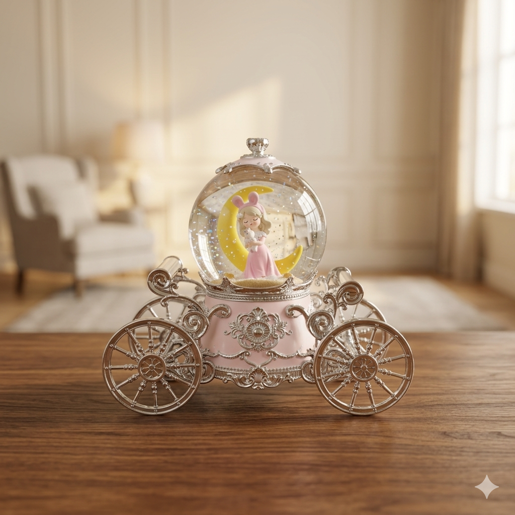 Carriage Water Globe with Girl and Crescent Moon