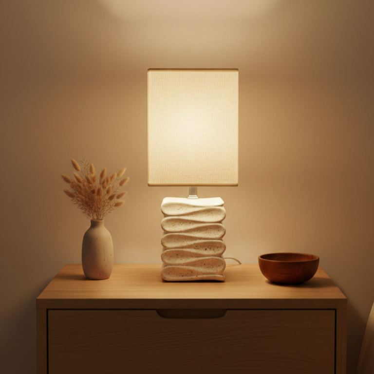 White Textured Lamp with Zigzag Base