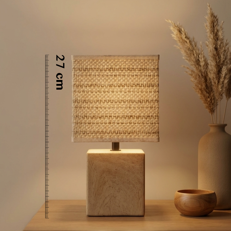 Beige Lamp with Wooden-Texture Base
