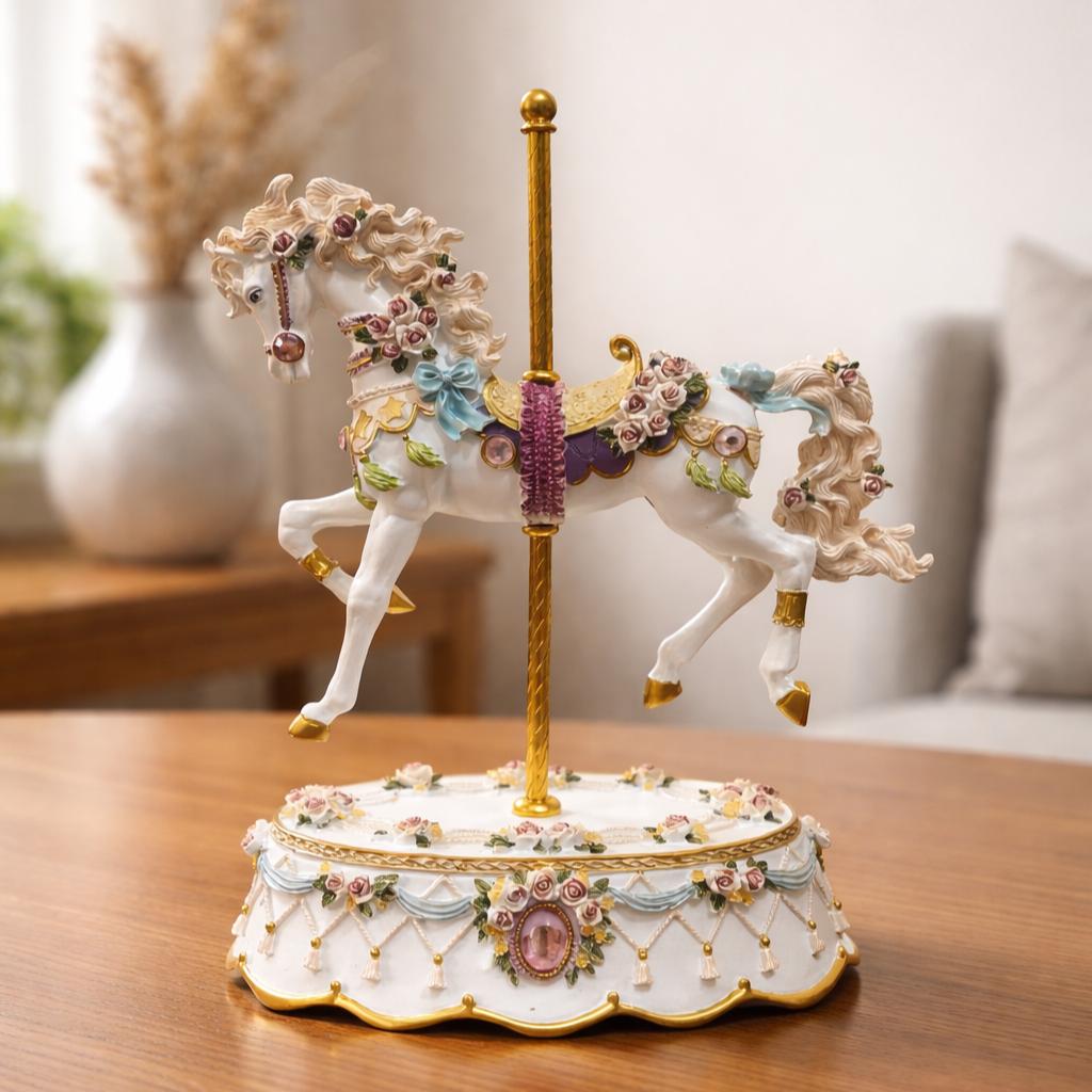 Floral Carousel Horse Musical Figurine