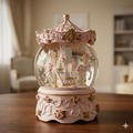 Pink Floral Carousel Horse Water Globe