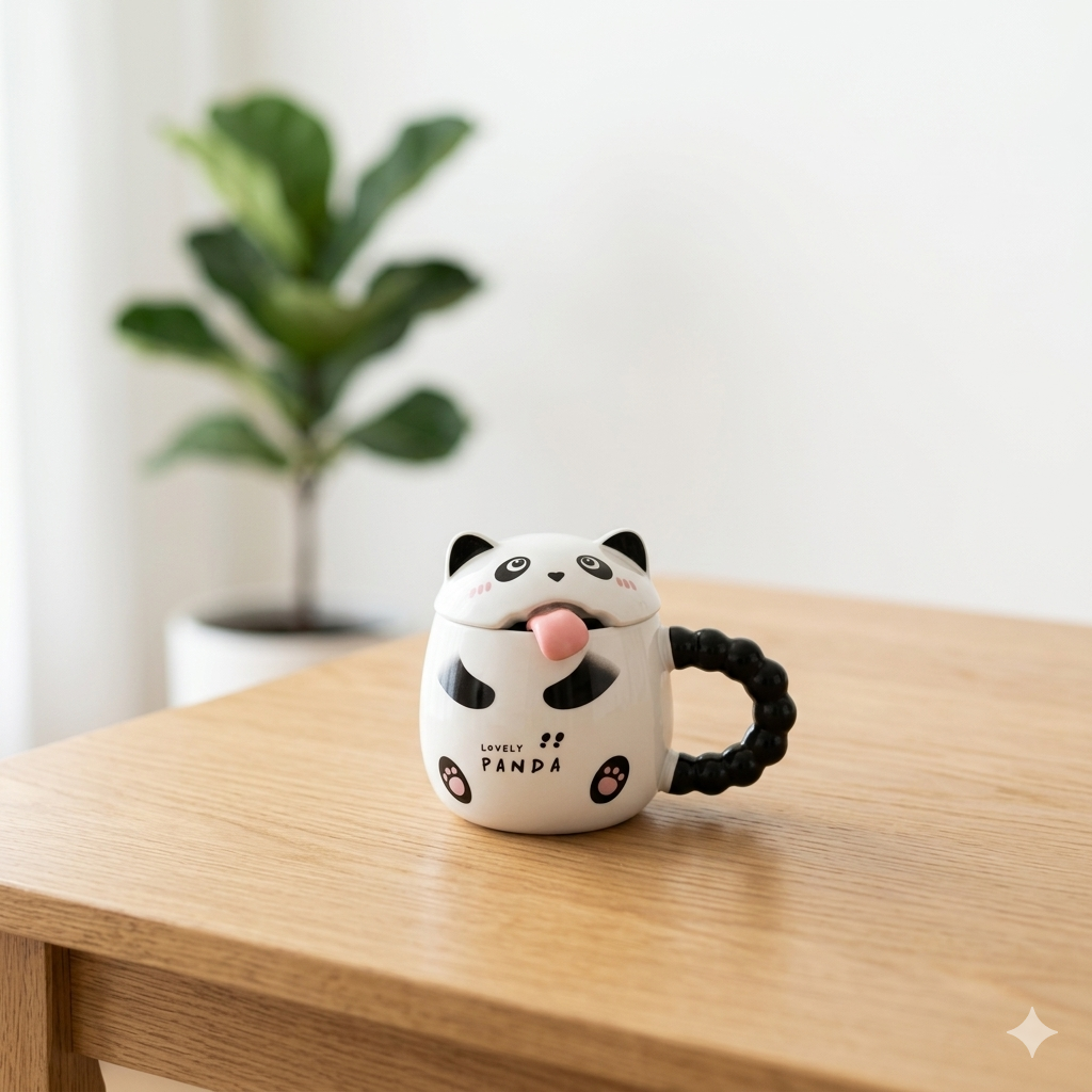 White Ceramic Lovely Panda Mug with Lid