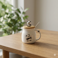 White Ceramic Panda Mug with Wooden Lid