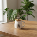White Ceramic Panda Mug with Wooden Lid