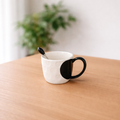 White Ceramic Embossed Heart Mug with Black Accent