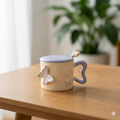 Cream Butterfly Mug with Lid and Wavy Handle