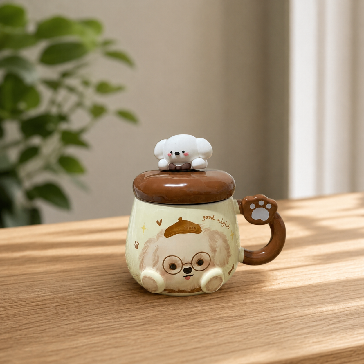 Cute Puppy Ceramic Mug with Lid