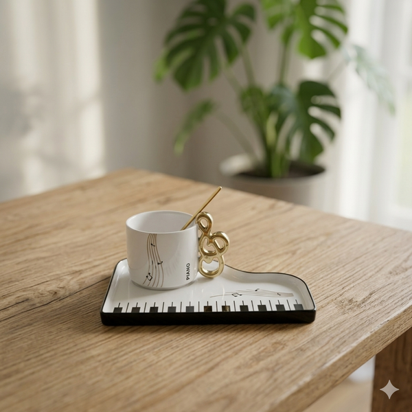 Piano Keyboard Mug and Saucer Set
