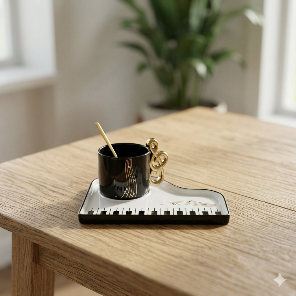 Piano Keyboard Mug and Saucer Set