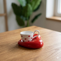 White Heart-Print Espresso Cup with Glossy Red Heart Saucer