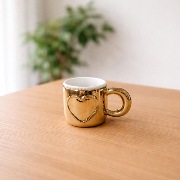 Metallic Gold Heart-Embossed Ceramic Mug