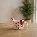 White Ceramic Polka Dot Mug with Bow Accent