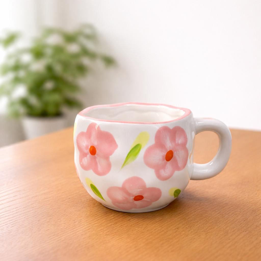 Hand-Painted Pink Floral Ceramic Mug