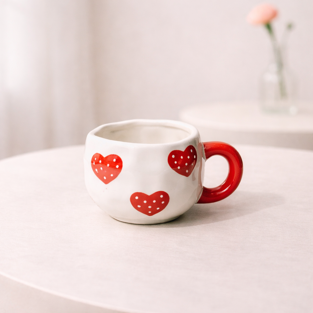 White Ceramic Dotted Heart Mug