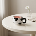 White Ceramic Cow Print Mug with Pink Interior