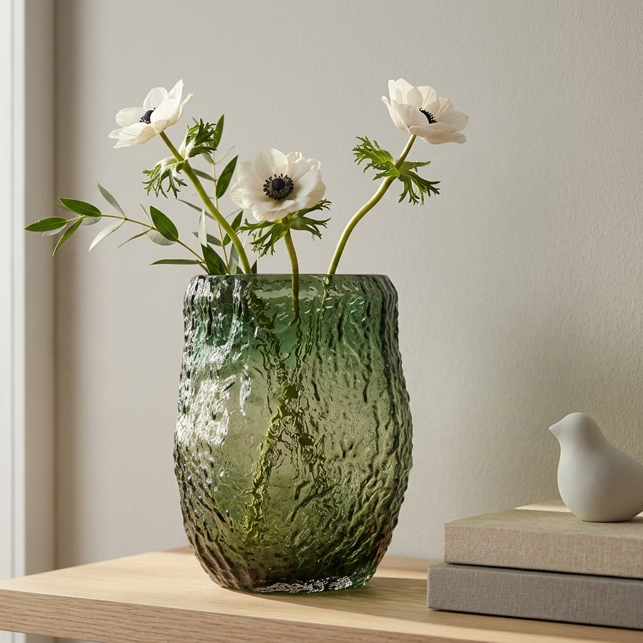 Green Textured Glass Vase