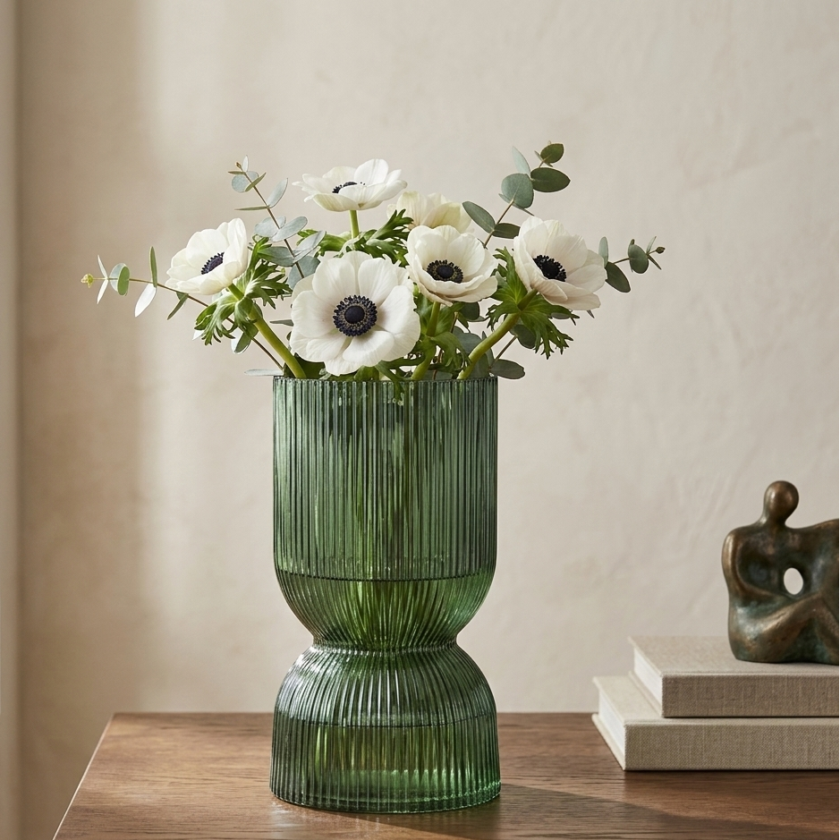 Green Textured Glass Vase