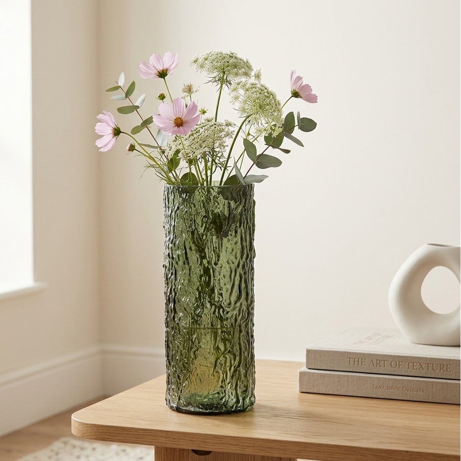 Green Textured Glass Vase