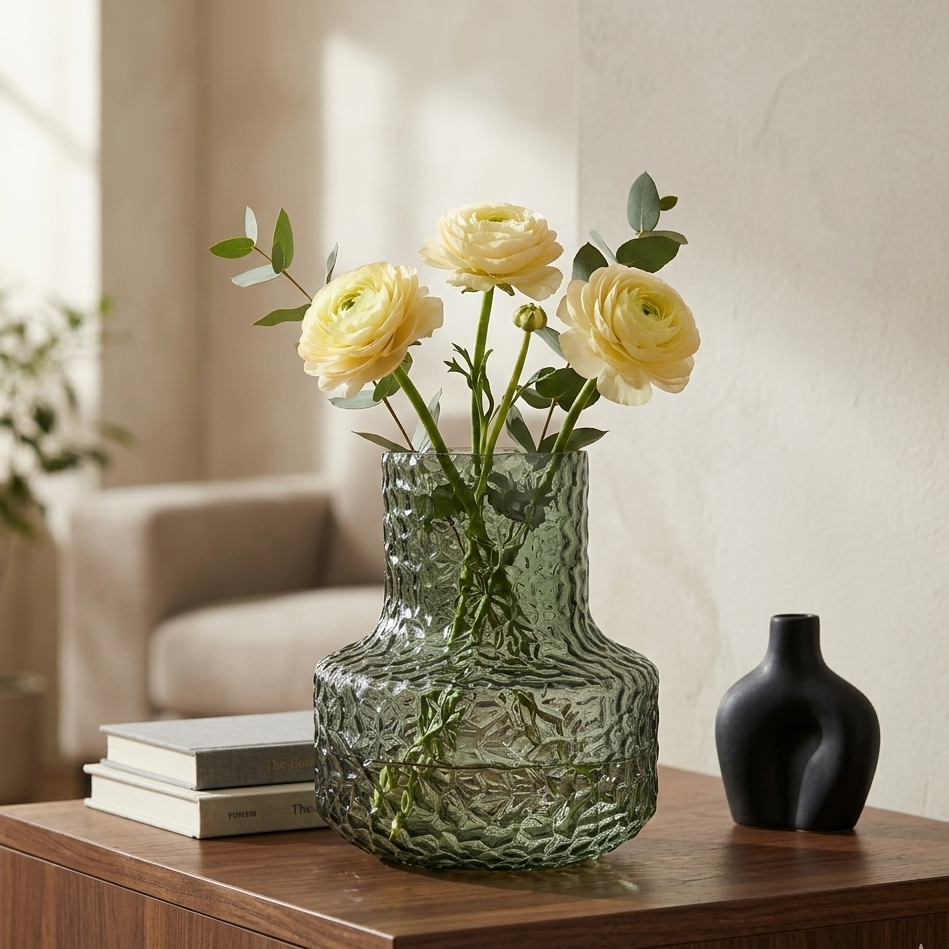 Green Textured Glass Vase