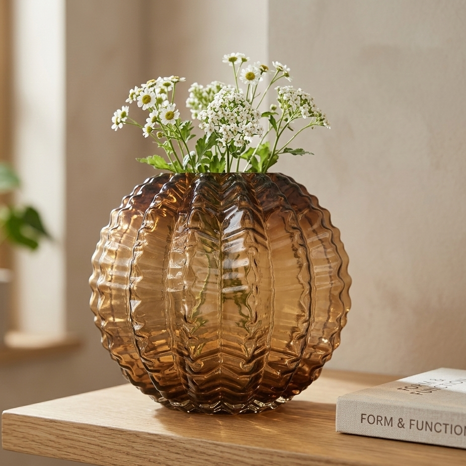 Rounded Textured Honey Brown Vase
