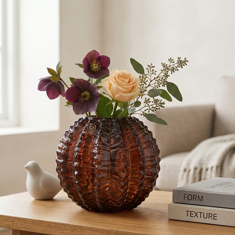Rounded Textured Honey Brown Vase