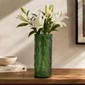 Textured Emerald Glass Cylinder Vase
