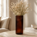 Amber Ribbed Glass Cylinder Vase