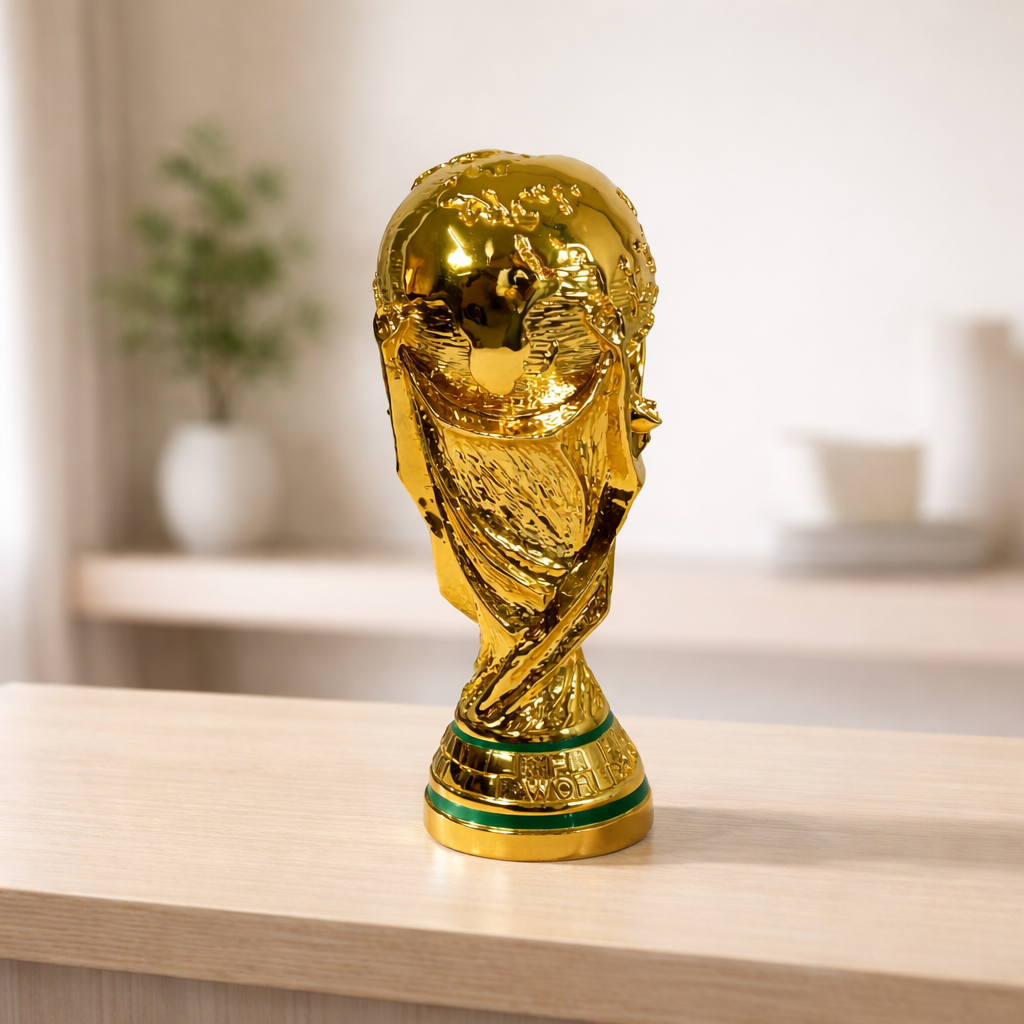 Gold World Cup Trophy Replica with Green Base Accents - LARGE