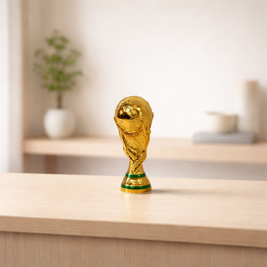 Gold World Cup Trophy Replica with Green Base Accents - SMALL