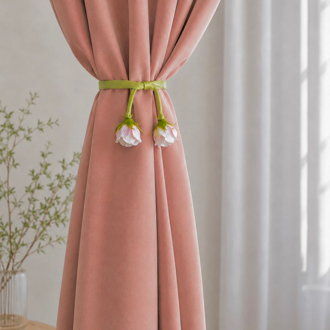 Floral Rose Curtain Tiebacks - 4-Piece Pack